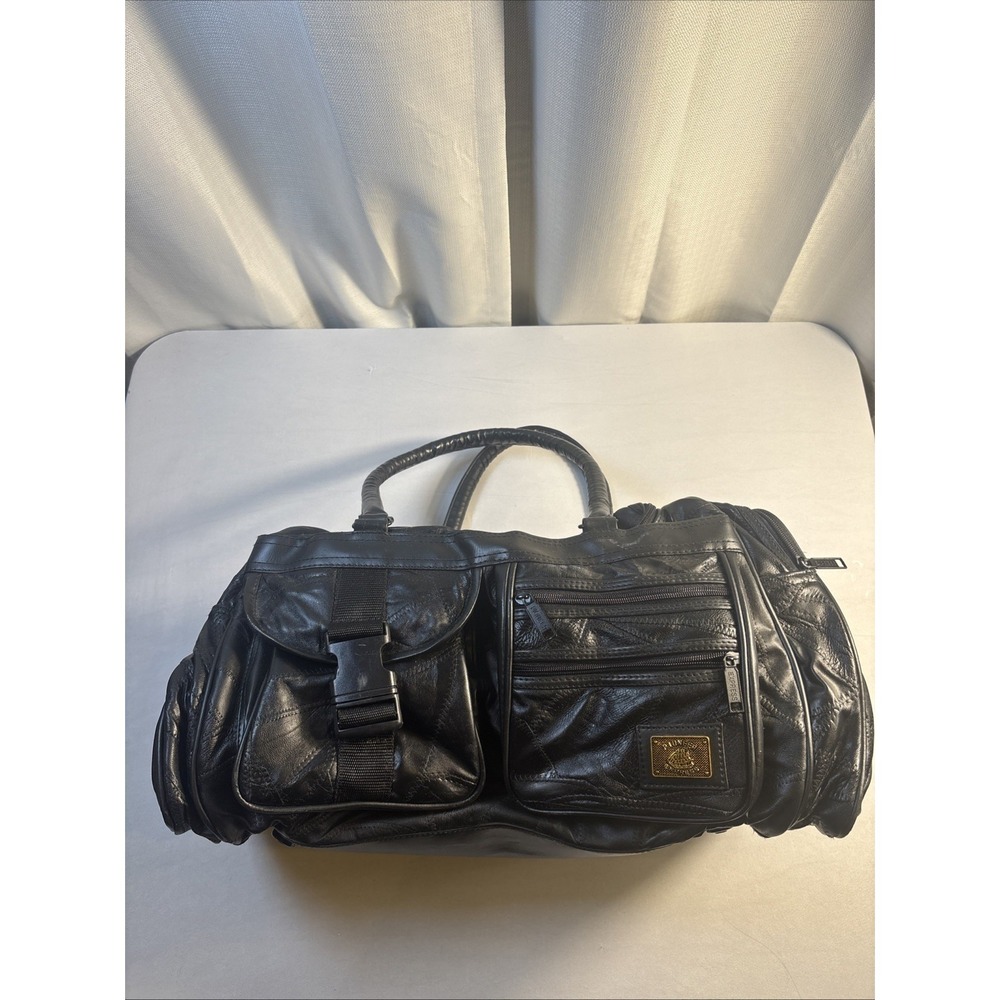 VTG Pioneer Express Genuine Leather Carry-on Duffle Bag Black Patchwork